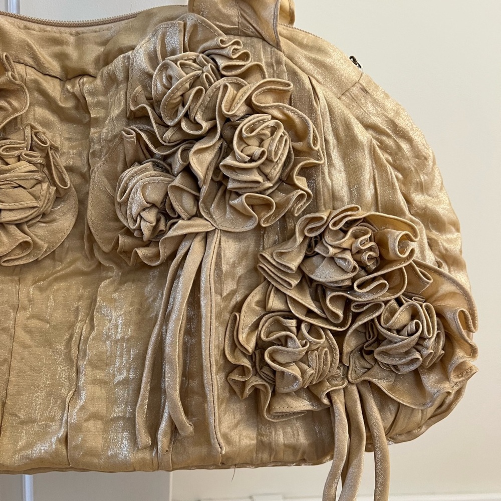 Anthropologie Gold Floral Appliqué Hobo Bag vintage funky